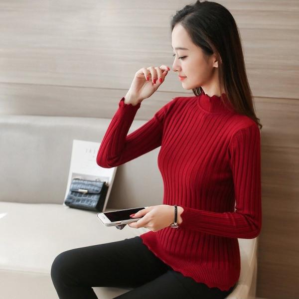 レディース　ニット　ハイネック　セーター　プルオーバー　カットソー　長袖　シンプル　トップス　カジュアル　キュート　大人　可愛い　フェミニン　おしゃれ　お出かけ　オフィス　デイリー　普段着　ホワイト　グレー　ブラック　レッド　ピンク　送料無料