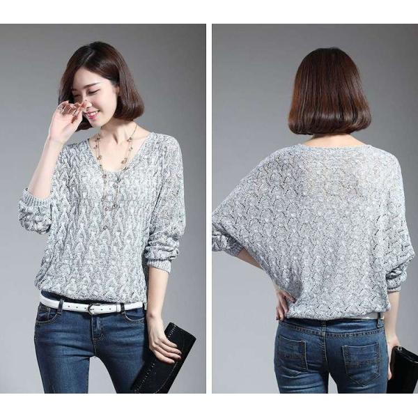 レディース　ニット　Vネック　セーター　プルオーバー　カットソー　長袖　シンプル　トップス　カジュアル　キュート　大人　可愛い　フェミニン　おしゃれ　お出かけ　オフィス　デイリー　普段着　グレー　ブラック　レッド　フリーサイズ　ワンサイズ　送料無料