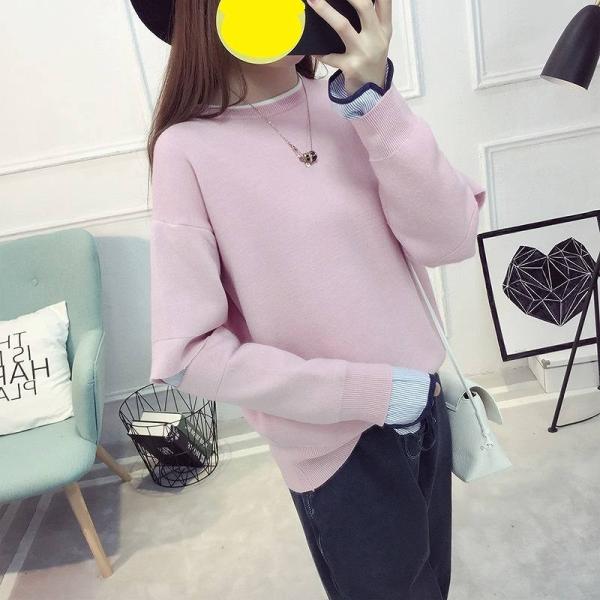 レディース　ニット　セーター　カットソー　長袖　シンプル　トップス　カジュアル　キュート　大人　可愛い　フェミニン　おしゃれ　お出かけ　オフィス　デイリー　普段着　イエロー　ブラウン　ブルー　ブラック　ピンク　フリーサイズ　送料無料