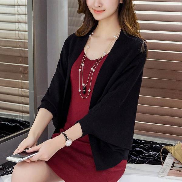 レディース　カーディガン　ドルマンスリーブ　ニット　セーター　羽織　長袖　無地　シンプル　トップス　カジュアル　キュート　大人　可愛い　フェミニン　おしゃれ　お出かけ　オフィス　デイリー　普段着　ブラック　レッド　グレー　ブラウン　フリーサイズ　送料無料