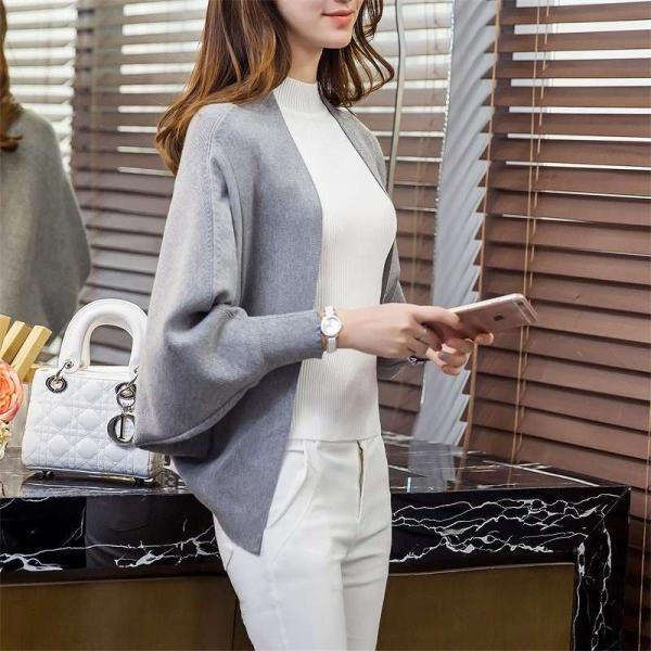 レディース　カーディガン　ドルマンスリーブ　ニット　セーター　羽織　長袖　無地　シンプル　トップス　カジュアル　キュート　大人　可愛い　フェミニン　おしゃれ　お出かけ　オフィス　デイリー　普段着　ブラック　レッド　グレー　ブラウン　フリーサイズ　送料無料