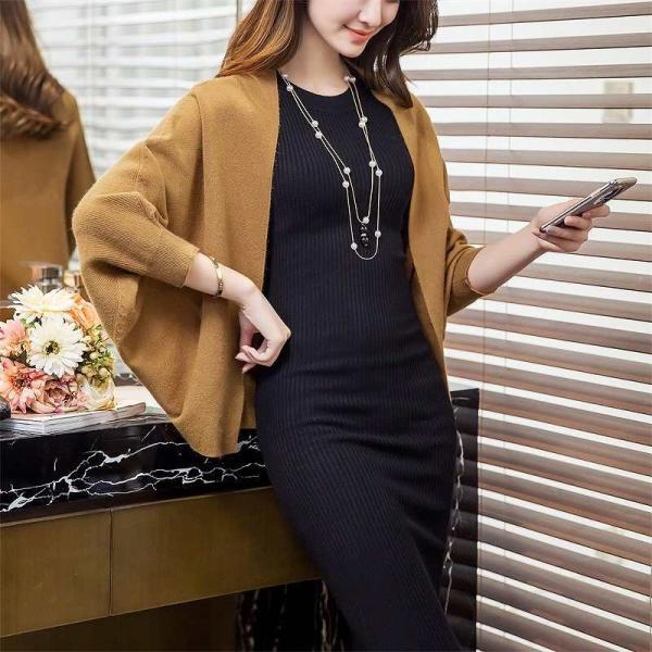 レディース　カーディガン　ドルマンスリーブ　ニット　セーター　羽織　長袖　無地　シンプル　トップス　カジュアル　キュート　大人　可愛い　フェミニン　おしゃれ　お出かけ　オフィス　デイリー　普段着　ブラック　レッド　グレー　ブラウン　フリーサイズ　送料無料