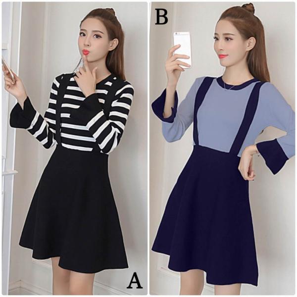 レディース　ワンピース　レイヤード風　ニットワンピ　ミニ丈　フレアスリーブ　長袖　スカート　カジュアル　キュート　可愛い　フェミニン　きれいめ　上品　エレガント　おしゃれ　お出かけ　お呼ばれ　ブラック　ネイビー　S　M　L　サイズ　送料無料