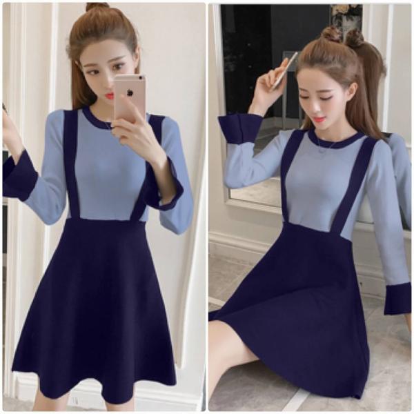 レディース　ワンピース　レイヤード風　ニットワンピ　ミニ丈　フレアスリーブ　長袖　スカート　カジュアル　キュート　可愛い　フェミニン　きれいめ　上品　エレガント　おしゃれ　お出かけ　お呼ばれ　ブラック　ネイビー　S　M　L　サイズ　送料無料