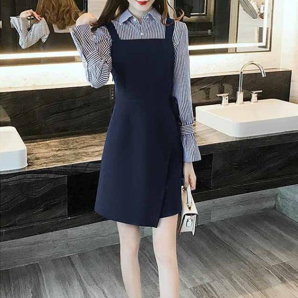 レディース　ワンピース　ミニ丈　ストライプ　キャンディスリーブ　長袖　スカート　カジュアル　キュート　可愛い　フェミニン　きれいめ　上品　エレガント　おしゃれ　お出かけ　お呼ばれ　ネイビー　S　M　L　XL　サイズ　送料無料