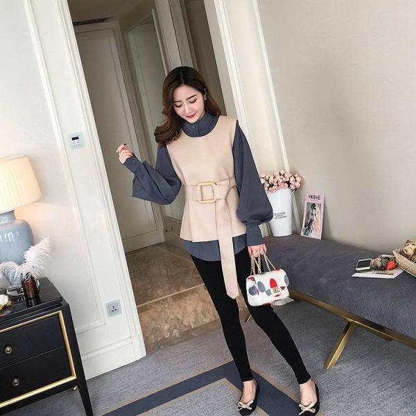 レディース　2点セット　ブラウス　ベスト　ランタンスリーブ　カジュアル　キュート　可愛い　フェミニン　きれいめ　上品　エレガント　おしゃれ　お出かけ　デイリー　お呼ばれ　大きいサイズ　ベージュ　ネイビー　S　M　L　XL　サイズ　送料無料