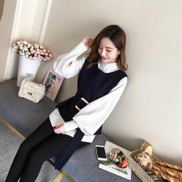 レディース　2点セット　ブラウス　ベスト　ランタンスリーブ　カジュアル　キュート　可愛い　フェミニン　きれいめ　上品　エレガント　おしゃれ　お出かけ　デイリー　お呼ばれ　大きいサイズ　ベージュ　ネイビー　S　M　L　XL　サイズ　送料無料