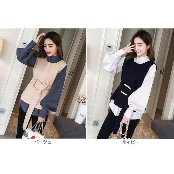 レディース　2点セット　ブラウス　ベスト　ランタンスリーブ　カジュアル　キュート　可愛い　フェミニン　きれいめ　上品　エレガント　おしゃれ　お出かけ　デイリー　お呼ばれ　大きいサイズ　ベージュ　ネイビー　S　M　L　XL　サイズ　送料無料