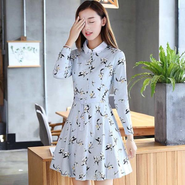 レディース　ワンピース　ミニ丈　シャツワンピ　花柄　ボタニカル柄　長袖　スカート　カジュアル　キュート　可愛い　フェミニン　きれいめ　上品　エレガント　おしゃれ　お出かけ　お呼ばれ　レッド　ブルー　S　M　L　XL　大きいサイズ　送料無料