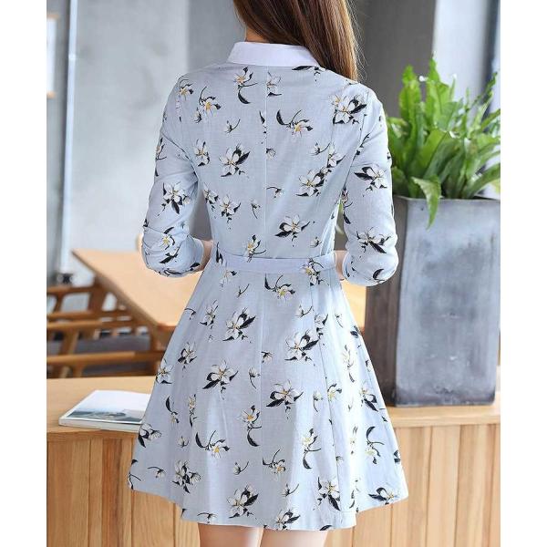 レディース　ワンピース　ミニ丈　シャツワンピ　花柄　ボタニカル柄　長袖　スカート　カジュアル　キュート　可愛い　フェミニン　きれいめ　上品　エレガント　おしゃれ　お出かけ　お呼ばれ　レッド　ブルー　S　M　L　XL　大きいサイズ　送料無料