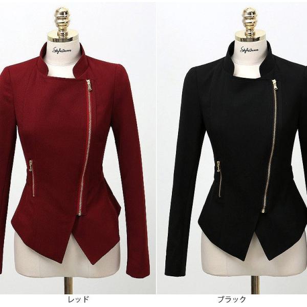 レディース　アウター　ジャケット　スリム　タイト　カジュアル　長袖　キュート　大人　可愛い　フェミニン　きれいめ　エレガント　おしゃれ　お出かけ　デイリー　オフィス　普段着　レッド　ブラック　S　M　L　XL　2XL　3XL　大きいサイズ　送料無料