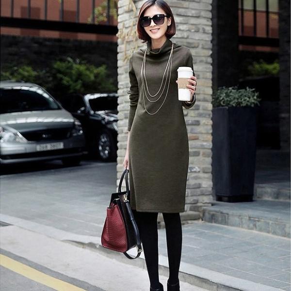 レディース　ワンピース　タートルネック　ミディ丈　タイト　スリム　長袖　スカート　カジュアル　キュート　可愛い　フェミニン　きれいめ　上品　エレガント　おしゃれ　お出かけ　お呼ばれ　レッド　オリーブ　ブラック　S　M　L　XL　XXL　大きいサイズ　送料無料