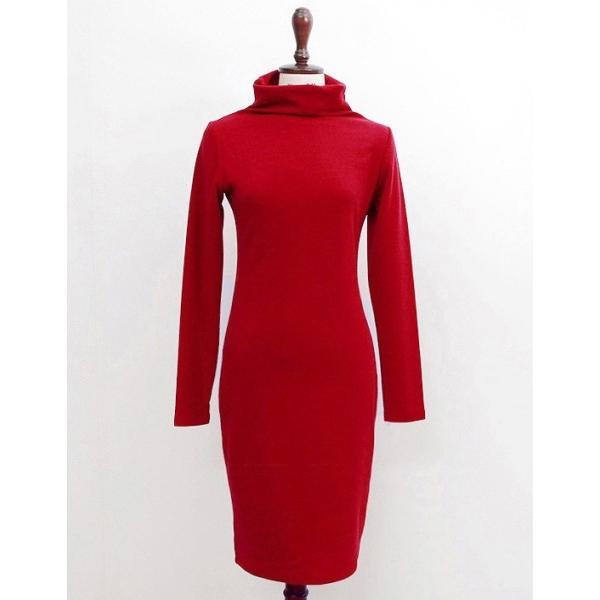 レディース　ワンピース　タートルネック　ミディ丈　タイト　スリム　長袖　スカート　カジュアル　キュート　可愛い　フェミニン　きれいめ　上品　エレガント　おしゃれ　お出かけ　お呼ばれ　レッド　オリーブ　ブラック　S　M　L　XL　XXL　大きいサイズ　送料無料