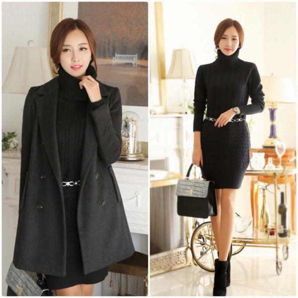 レディース　ワンピース　スリム　ニット　無地　長袖　膝上丈　タートルネック　秋冬　カジュアル　大人可愛い　エレガント　フェミニン　オフィス　お出かけ　デート　ベージュ　ブラック　フリー　送料無料