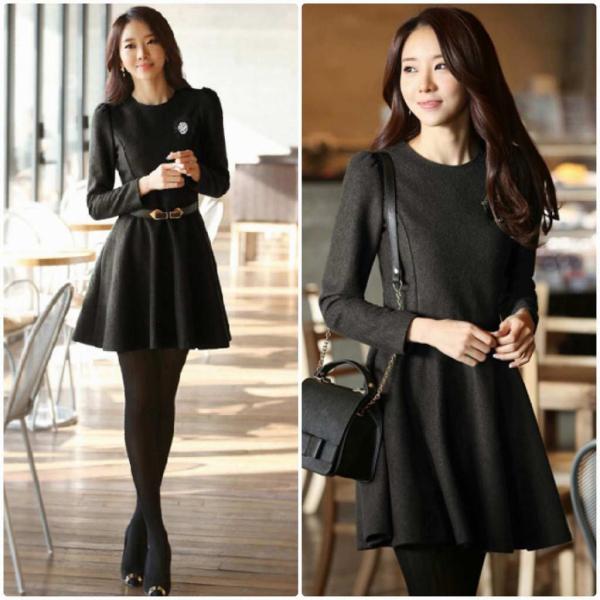 レディース　ワンピース　スリム　ニット　無地　長袖　膝上丈　ラウンドネック　フレア　秋冬　カジュアル　大人可愛い　エレガント　フェミニン　オフィス　お出かけ　デート　ブラック　グリーン　S　M　L　XL　2XL　送料無料