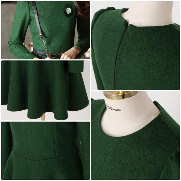 レディース　ワンピース　スリム　ニット　無地　長袖　膝上丈　ラウンドネック　フレア　秋冬　カジュアル　大人可愛い　エレガント　フェミニン　オフィス　お出かけ　デート　ブラック　グリーン　S　M　L　XL　2XL　送料無料