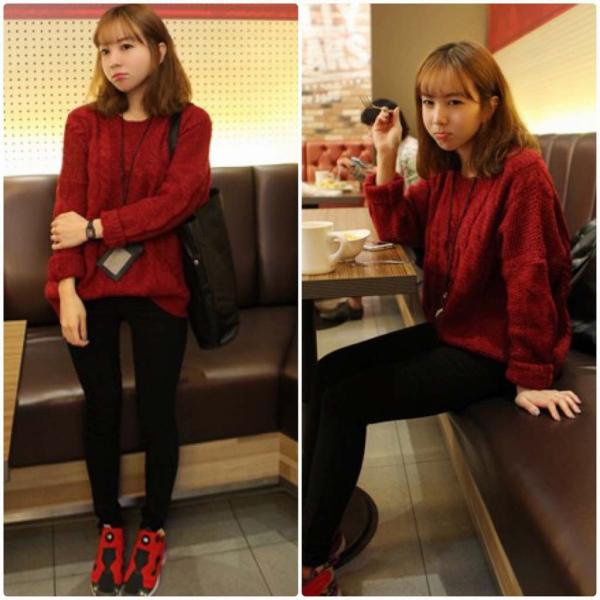 レディース　トップス　ニット　セーター　ラウンドネック　長袖　ぶかぶか　無地　カジュアル　大人可愛い　フェミニン　オフィス　お出かけ　デート　ブラック　ブラウン　ホワイト　グレー　レッド　フリー　送料無料