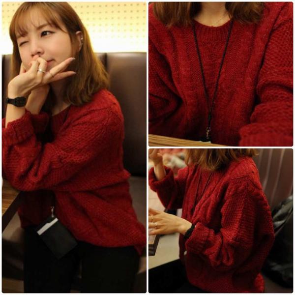 レディース　トップス　ニット　セーター　ラウンドネック　長袖　ぶかぶか　無地　カジュアル　大人可愛い　フェミニン　オフィス　お出かけ　デート　ブラック　ブラウン　ホワイト　グレー　レッド　フリー　送料無料