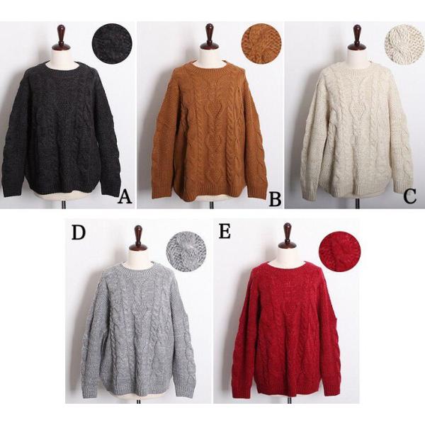 レディース　トップス　ニット　セーター　ラウンドネック　長袖　ぶかぶか　無地　カジュアル　大人可愛い　フェミニン　オフィス　お出かけ　デート　ブラック　ブラウン　ホワイト　グレー　レッド　フリー　送料無料