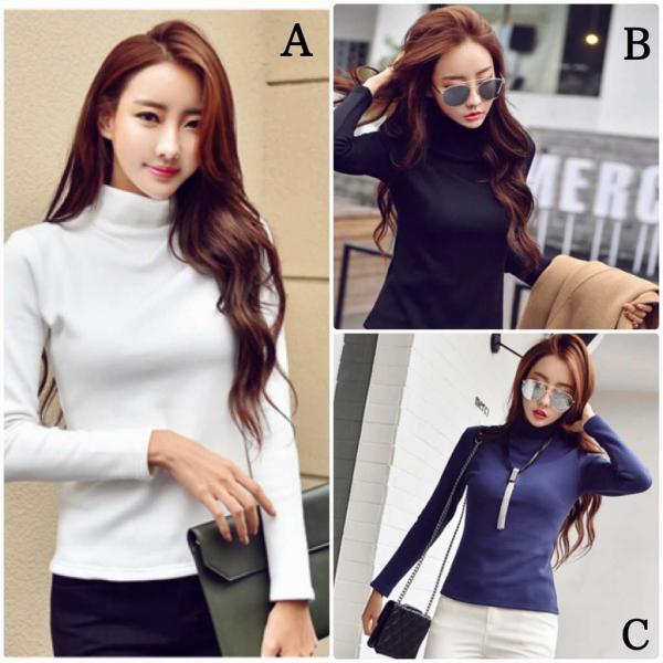 レディース　トップス　ハイネック　カットソー　長袖　スリム　無地　秋冬　厚手　カジュアル　大人可愛い　フェミニン　オフィス　お出かけ　デート　ホワイト　ブラック　ブルー　レッド　ブラウン　S　M　L　XL　2XL　3XL　送料無料