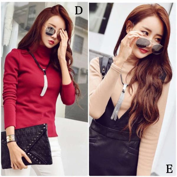 レディース　トップス　ハイネック　カットソー　長袖　スリム　無地　秋冬　厚手　カジュアル　大人可愛い　フェミニン　オフィス　お出かけ　デート　ホワイト　ブラック　ブルー　レッド　ブラウン　S　M　L　XL　2XL　3XL　送料無料