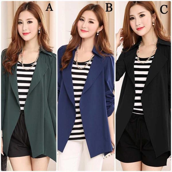 レディース　トレンチコート　ジャケット　薄手　アウター　カジュアル　長袖　キュート　大人　可愛い　フェミニン　きれいめ　エレガント　おしゃれ　お出かけ　お呼ばれ　デイリー　オフィス　普段着　グリーン　ブラック　ネイビー　大きいサイズ　送料無料