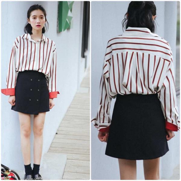 レディース　ブラウス　ストライプシャツ　長袖　トップス　秋　冬　カジュアル　キュート　可愛い　フェミニン　きれいめ　上品　エレガント　おしゃれ　お出かけ　オフィス　デート　デイリー　ホワイト　フリーサイズ　ワンサイズ　送料無料