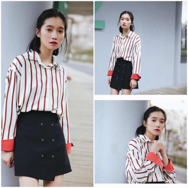 レディース　ブラウス　ストライプシャツ　長袖　トップス　秋　冬　カジュアル　キュート　可愛い　フェミニン　きれいめ　上品　エレガント　おしゃれ　お出かけ　オフィス　デート　デイリー　ホワイト　フリーサイズ　ワンサイズ　送料無料