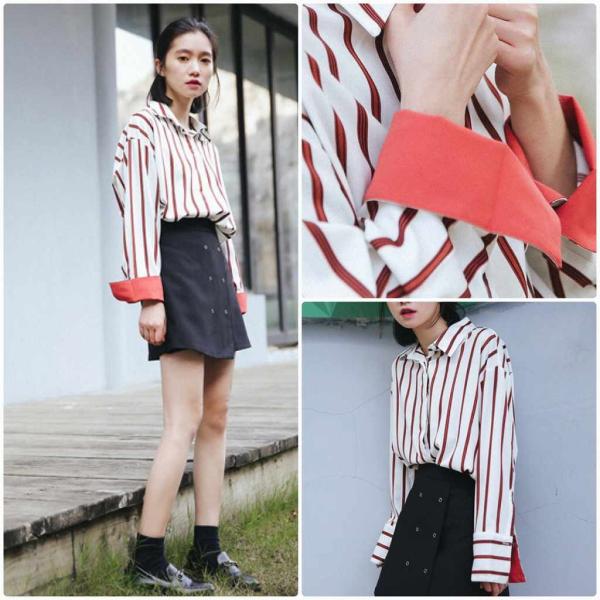 レディース　ブラウス　ストライプシャツ　長袖　トップス　秋　冬　カジュアル　キュート　可愛い　フェミニン　きれいめ　上品　エレガント　おしゃれ　お出かけ　オフィス　デート　デイリー　ホワイト　フリーサイズ　ワンサイズ　送料無料