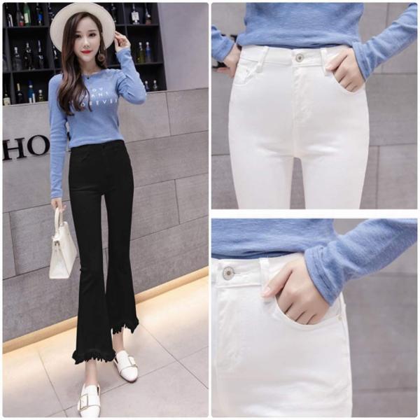 レディース　クロップドパンツ　半端丈　ブーツカット　ベルボトム　スリム　タイト　ボトムス　カジュアル　キュート　可愛い　フェミニン　きれいめ　エレガント　おしゃれ　お出かけ　オフィス　デイリー　普段着　ブラック　ホワイト　S　M　L　XL　サイズ　送料無料