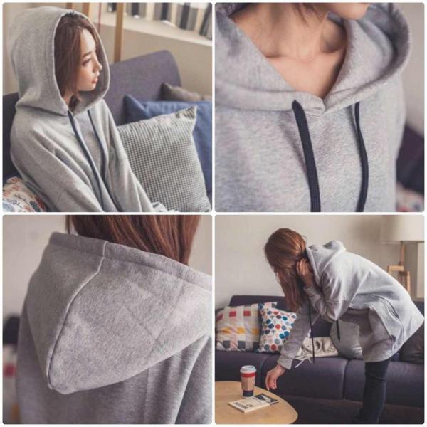 レディース　パーカー　フード付き　スウェット　無地　オーバーサイズ　ゆったり　プルオーバー　長袖　トレーナー　トップス　カジュアル　キュート　大人　可愛い　フェミニン　おしゃれ　デイリー　普段着　グレー　S　M　L　XL　サイズ　送料無料