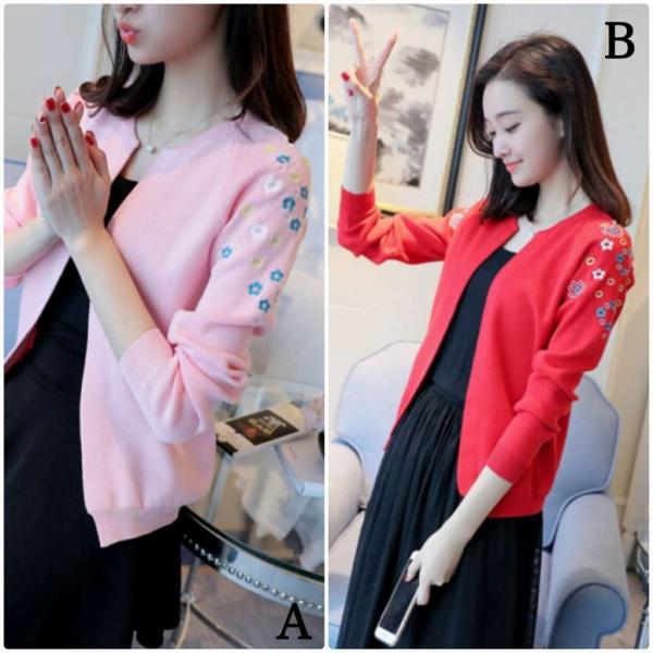 レディース　カーディガン　ニット　セーター　羽織　長袖　花柄　刺繍　トップス　カジュアル　キュート　大人　可愛い　フェミニン　おしゃれ　お出かけ　オフィス　デイリー　普段着　ホワイト　ピンク　ブラック　レッド　オレンジ　フリーサイズ　送料無料