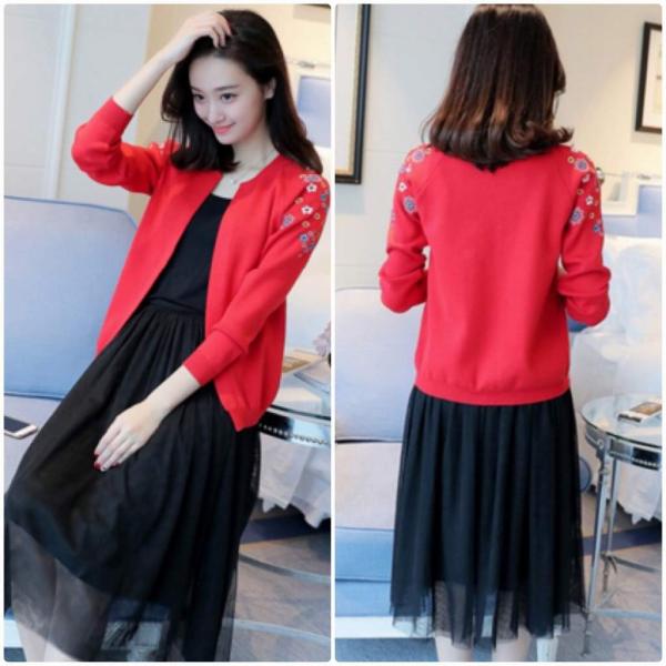 レディース　カーディガン　ニット　セーター　羽織　長袖　花柄　刺繍　トップス　カジュアル　キュート　大人　可愛い　フェミニン　おしゃれ　お出かけ　オフィス　デイリー　普段着　ホワイト　ピンク　ブラック　レッド　オレンジ　フリーサイズ　送料無料