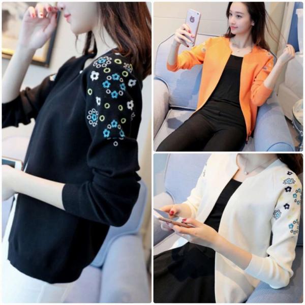 レディース　カーディガン　ニット　セーター　羽織　長袖　花柄　刺繍　トップス　カジュアル　キュート　大人　可愛い　フェミニン　おしゃれ　お出かけ　オフィス　デイリー　普段着　ホワイト　ピンク　ブラック　レッド　オレンジ　フリーサイズ　送料無料