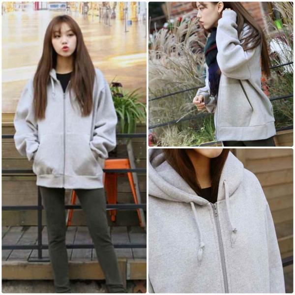レディース　パーカー　フード付き　スウェット　無地　オーバーサイズ　ゆったり　ジップ　長袖　トレーナー　トップス　カジュアル　キュート　大人　可愛い　フェミニン　おしゃれ　デイリー　普段着　グレー　ブラック　M　L　XL　2XL　大きいサイズ　送料無料