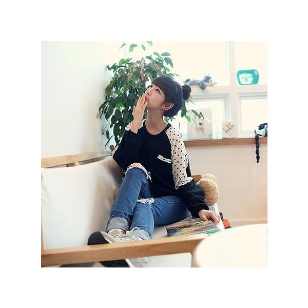 レディース　スウェット　オーバーサイズ　ゆったり　ドット　ドルマンスリーブ　長袖　トレーナー　プルオーバー　トップス　カジュアル　キュート　大人　可愛い　フェミニン　おしゃれ　デイリー　普段着　ブラック　M　L　XL　XXL　大きいサイズ　送料無料