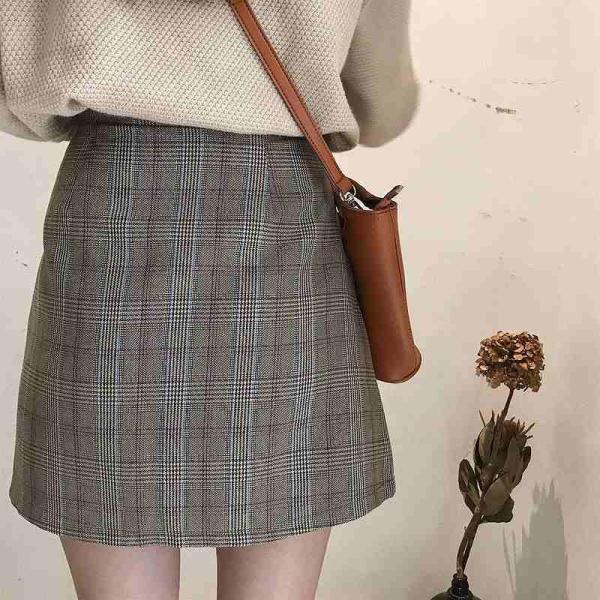 レディース　スカート　ハイウエスト　秋　冬　ミニ丈　チェック柄　ボトムス　カジュアル　キュート　大人　可愛い　フェミニン　きれいめ　おしゃれ　お出かけ　デイリー　二次会　お呼ばれ　グレー　S　M　サイズ　送料無料