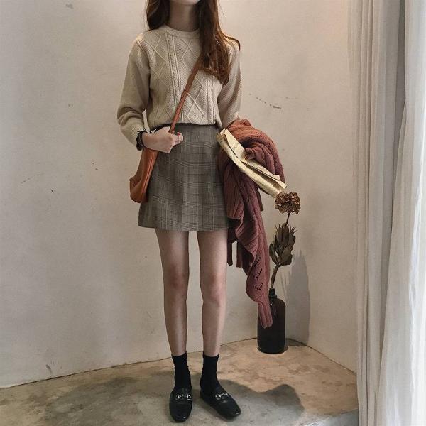 レディース　スカート　ハイウエスト　秋　冬　ミニ丈　チェック柄　ボトムス　カジュアル　キュート　大人　可愛い　フェミニン　きれいめ　おしゃれ　お出かけ　デイリー　二次会　お呼ばれ　グレー　S　M　サイズ　送料無料