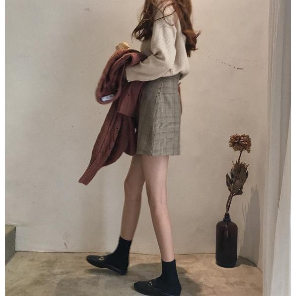 レディース　スカート　ハイウエスト　秋　冬　ミニ丈　チェック柄　ボトムス　カジュアル　キュート　大人　可愛い　フェミニン　きれいめ　おしゃれ　お出かけ　デイリー　二次会　お呼ばれ　グレー　S　M　サイズ　送料無料