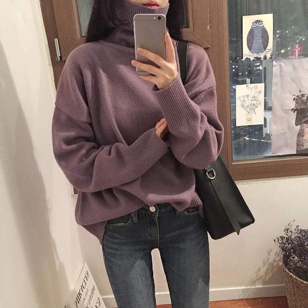 レディース　ニット　セーター　ハイネック　タートルネック　長袖　トップス　カジュアル　キュート　大人　可愛い　フェミニン　おしゃれ　お出かけ　オフィス　デイリー　普段着　グレー　ホワイト　パープル　カーキ　ブラック　ブラウン　フリーサイズ　送料無料