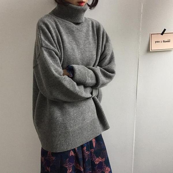 レディース　ニット　セーター　ハイネック　タートルネック　長袖　トップス　カジュアル　キュート　大人　可愛い　フェミニン　おしゃれ　お出かけ　オフィス　デイリー　普段着　グレー　ホワイト　パープル　カーキ　ブラック　ブラウン　フリーサイズ　送料無料