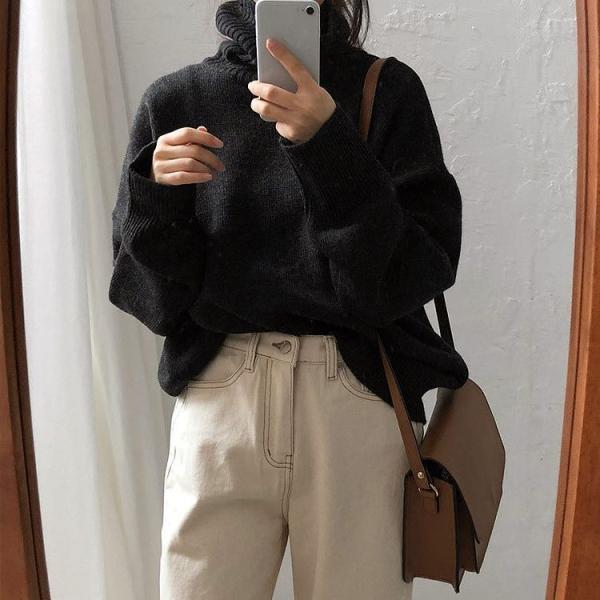 レディース　ニット　セーター　ハイネック　タートルネック　長袖　トップス　カジュアル　キュート　大人　可愛い　フェミニン　おしゃれ　お出かけ　オフィス　デイリー　普段着　グレー　ホワイト　パープル　カーキ　ブラック　ブラウン　フリーサイズ　送料無料