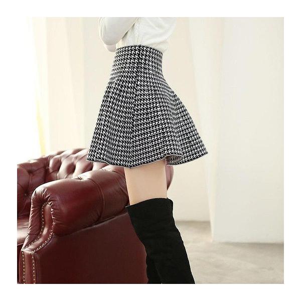 レディース　スカート　ハイウエスト　秋　冬　ミニ丈　ボトムス　カジュアル　キュート　大人　可愛い　フェミニン　きれいめ　おしゃれ　お出かけ　デイリー　二次会　お呼ばれ　グレー　グリーン　ブラック　レッド　チェック　千鳥格子　フリーサイズ　送料無料