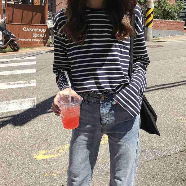 レディース　Tシャツ　長袖　ボーダー　ロングTシャツ　ロンT　トップス　カジュアル　キュート　大人　可愛い　フェミニン　おしゃれ　お出かけ　普段着　デイリー　ネイビー×ホワイト　グリーン×ホワイト　ネイビー×グリーン　ブラック×ホワイト　送料無料