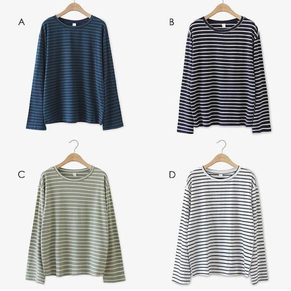 レディース　Tシャツ　長袖　ボーダー　ロングTシャツ　ロンT　トップス　カジュアル　キュート　大人　可愛い　フェミニン　おしゃれ　お出かけ　普段着　デイリー　ネイビー×ホワイト　グリーン×ホワイト　ネイビー×グリーン　ブラック×ホワイト　送料無料