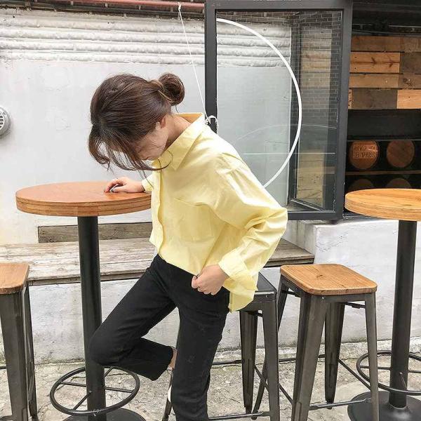 レディース　ブラウス　シャツ　無地　シンプル　長袖　トップス　秋　冬　カジュアル　キュート　可愛い　フェミニン　きれいめ　上品　エレガント　おしゃれ　お出かけ　オフィス　デート　デイリー　パープル　ブルー　ホワイト　イエロー　フリーサイズ　送料無料