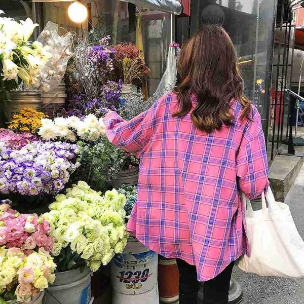 レディース　ブラウス　シャツ　チェック柄　長袖　トップス　秋　冬　カジュアル　キュート　可愛い　フェミニン　きれいめ　上品　エレガント　おしゃれ　お出かけ　オフィス　デート　デイリー　ピンク　イエロー　フリーサイズ　ワンサイズ　送料無料