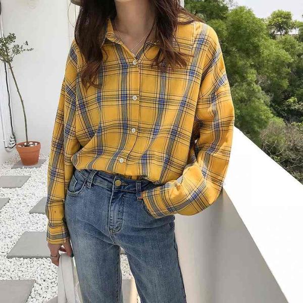 レディース　ブラウス　シャツ　チェック柄　長袖　トップス　秋　冬　カジュアル　キュート　可愛い　フェミニン　きれいめ　上品　エレガント　おしゃれ　お出かけ　オフィス　デート　デイリー　ピンク　イエロー　フリーサイズ　ワンサイズ　送料無料