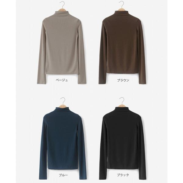 レディース　ハイネック　Tシャツ　長袖　無地　シンプル　ロングTシャツ　ロンT　トップス　カジュアル　キュート　大人　可愛い　フェミニン　おしゃれ　お出かけ　普段着　デイリー　ベージュ　ブラウン　ブルー　ブラック　フリーサイズ　送料無料