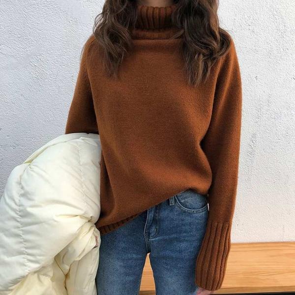 レディース　ニット　タートルネック　セーター　カットソー　長袖　シンプル　ゆったり　トップス　カジュアル　キュート　大人　可愛い　フェミニン　おしゃれ　お出かけ　オフィス　デイリー　普段着　ホワイト　ブラウン　ブラック　フリーサイズ　ワンサイズ　送料無料